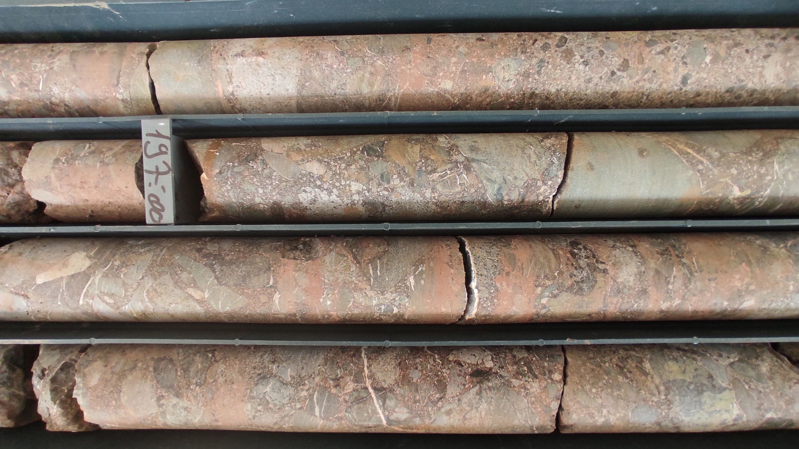 Mining drill core samples used in geological interpretation